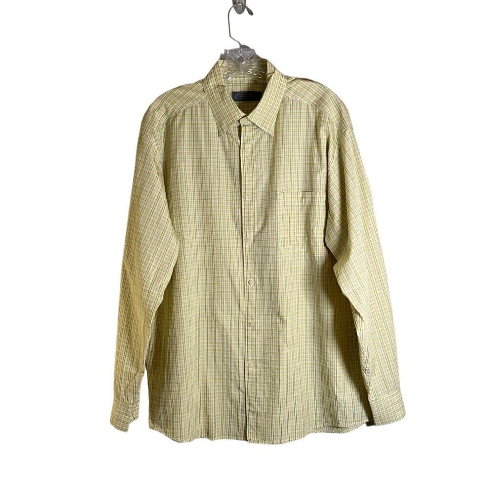 Talbots Men's Vintage Pale Yellow Plaid Button Down Oxford Shirt Size Large